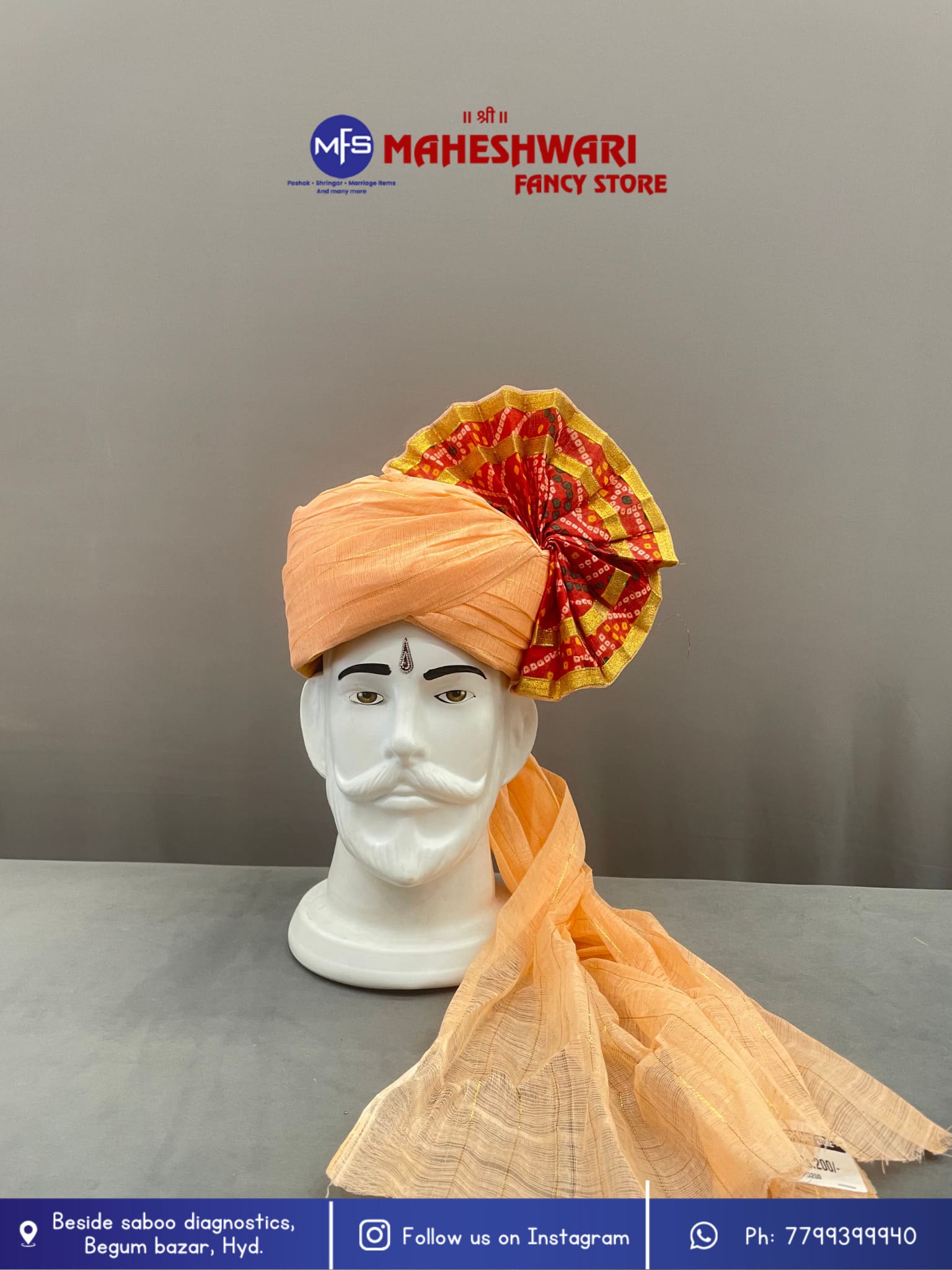 Peach Chunri Turra Barati Pagdi Fabric